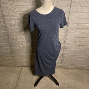 Treasure And Bond Blue‎ Short Sleeve Crew Neck Ruched Midi Dress Size Medium